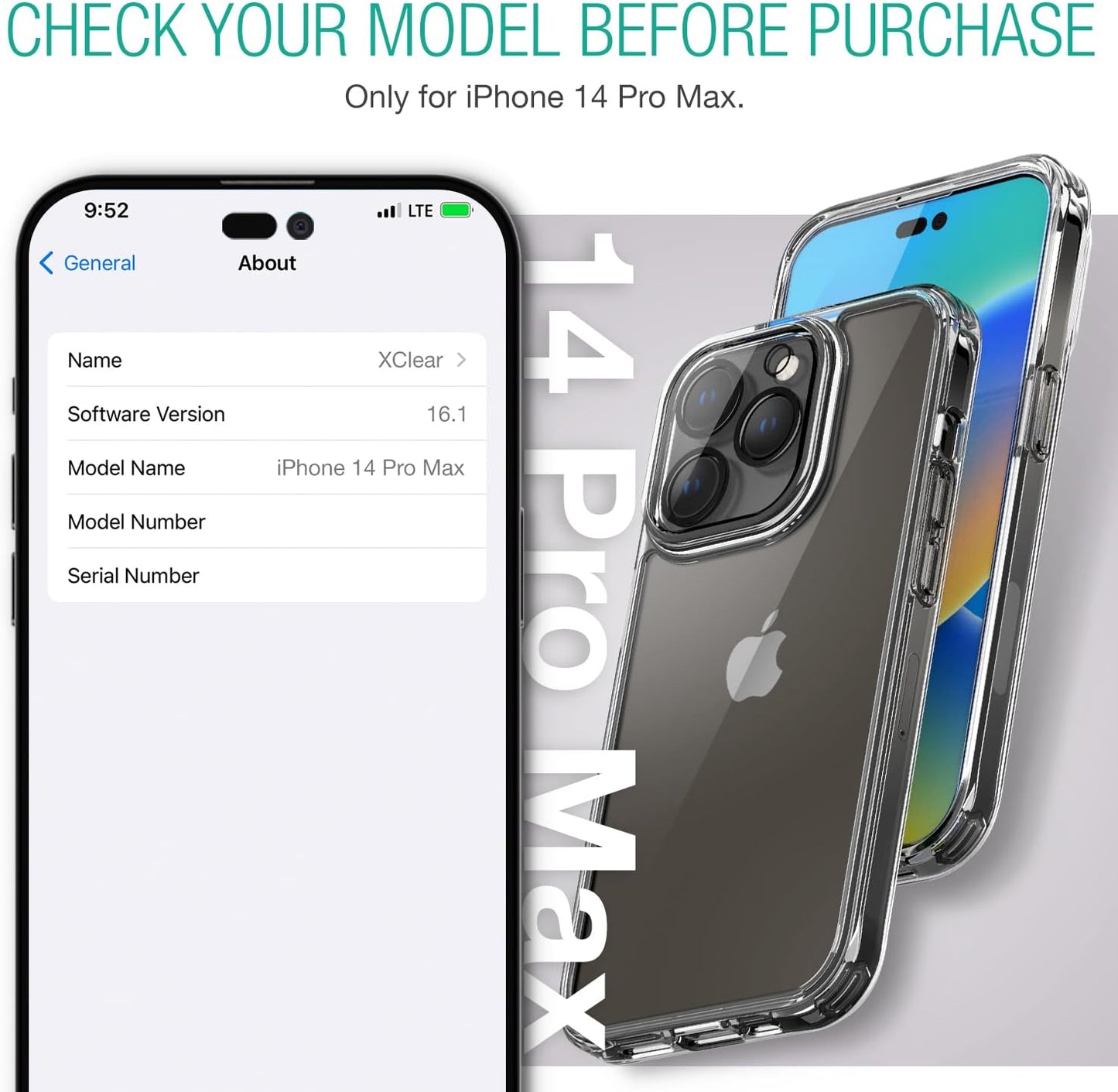 iPhone 14 Pro Max XClear Premium Case, with 3 Pack Tempered Glass Screen Protector + 2 Pack Camera Lens 6.7 Inch