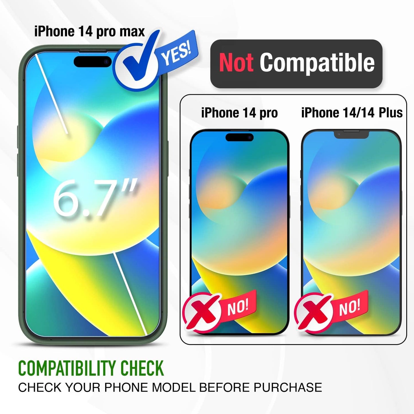 Iphone 14 Pro Max Trianium 6 in 1 Case Silicone (Clover), with 3 Pack Glass Screen Protector + 2 Pack Camera Lens 6.7 Inch