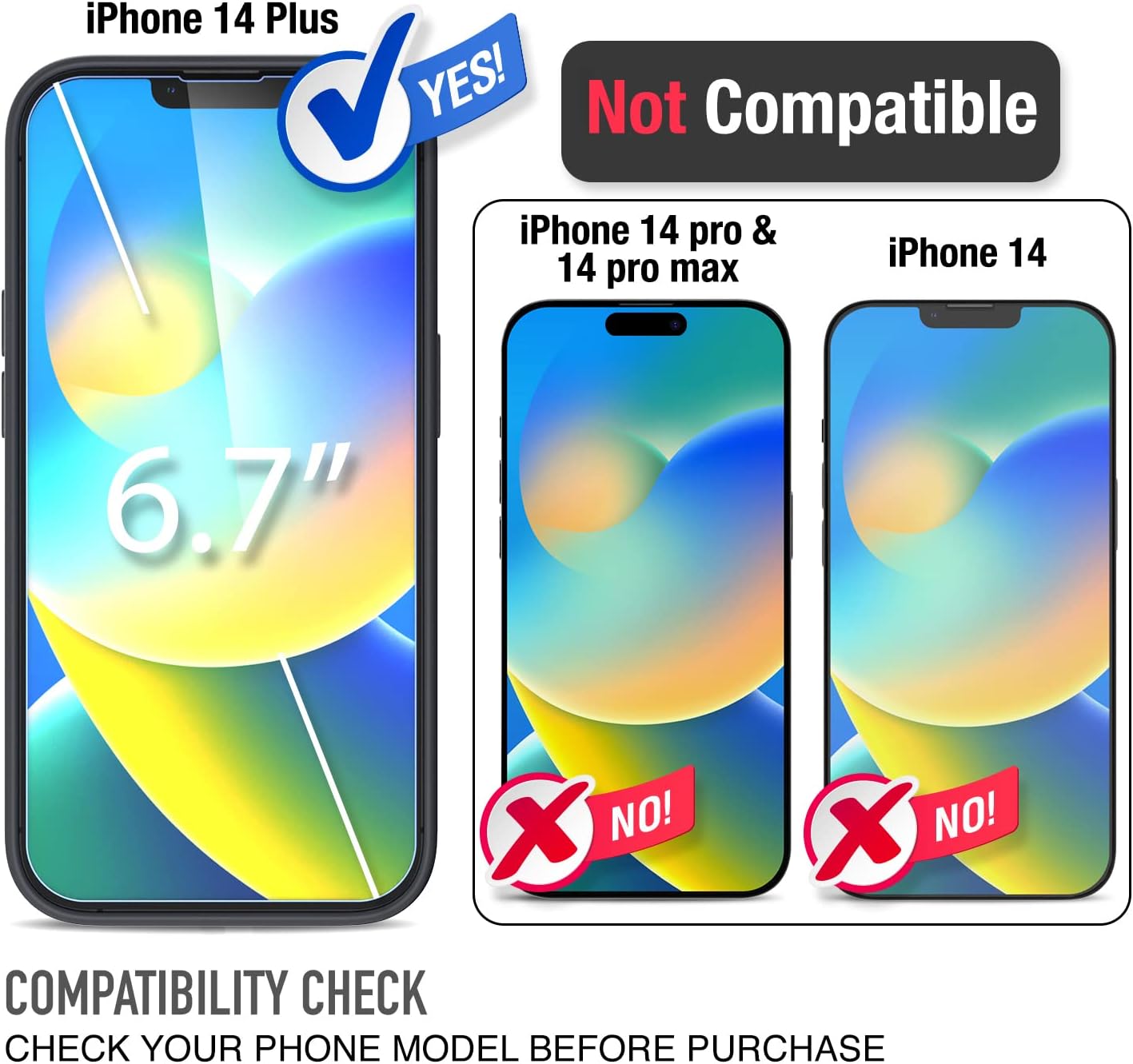iPhone 14 Plus Trianium 4 in 1 Case Silicone (Black), with 3 Pack Screen Protector 6.7 inch