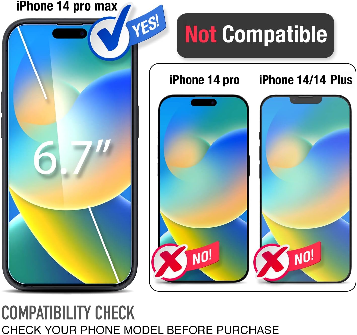 Iphone 14 Pro Max Trianium 6 in 1 Case Silicone (Black), with 3 Pack Glass Screen Protector + 2 Pack Camera Lens 6.7 Inch