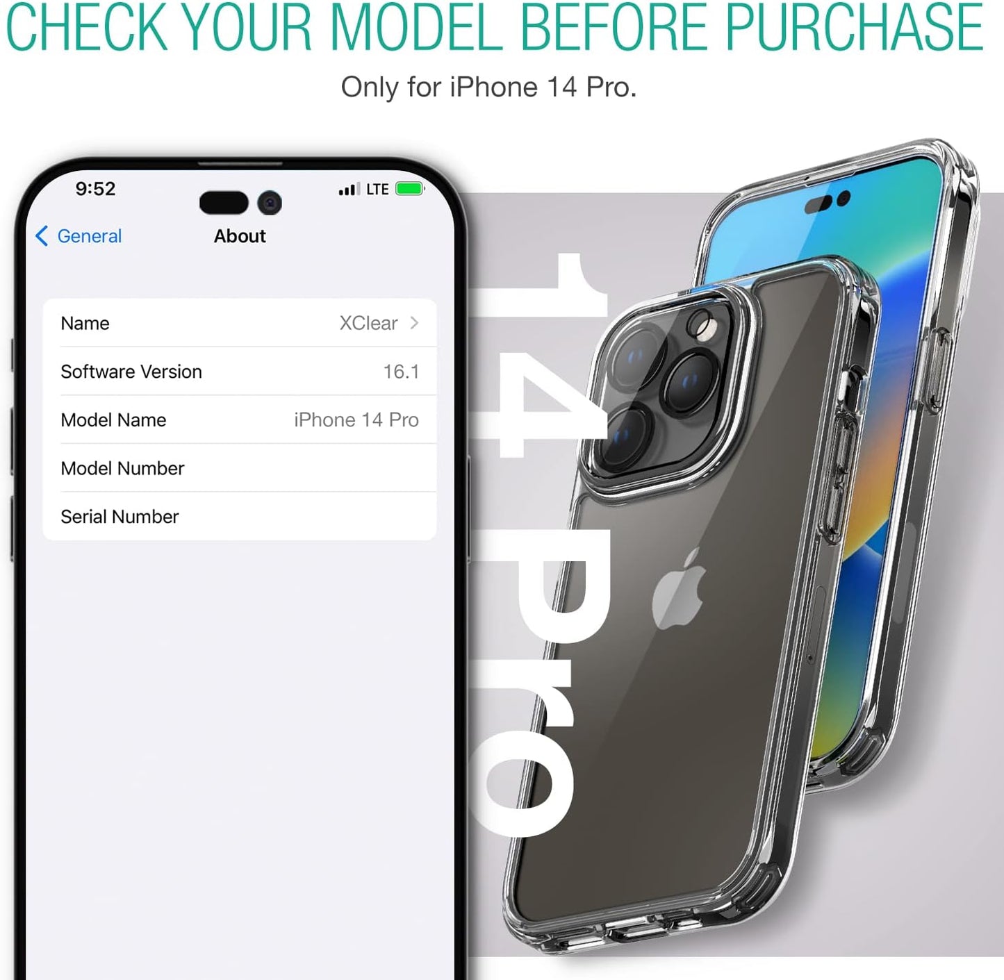 iPhone 14 Pro XClear Premium Case 6 in 1, with 3 Pack Glass Screen Protector + 2 Pack Camera Lens Protector 6.1 inch