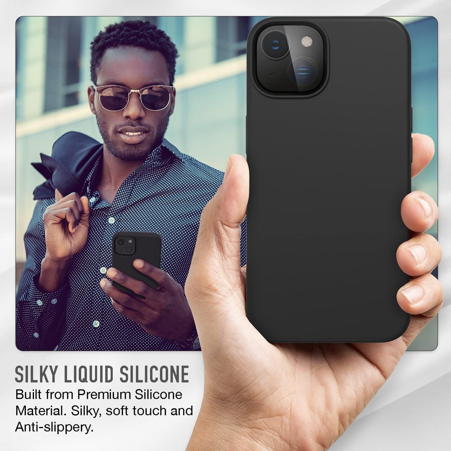 iPhone 14 Plus Trianium 4 in 1 Case Silicone (Black), with 3 Pack Screen Protector 6.7 inch