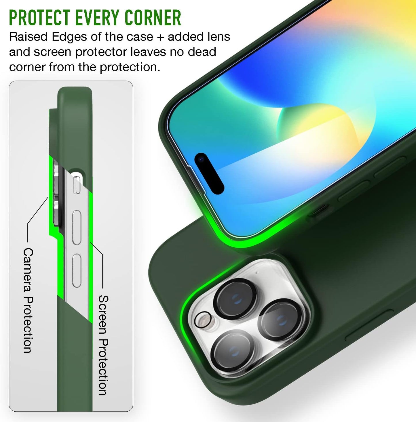 Iphone 14 Pro Max Trianium 6 in 1 Case Silicone (Clover), with 3 Pack Glass Screen Protector + 2 Pack Camera Lens 6.7 Inch