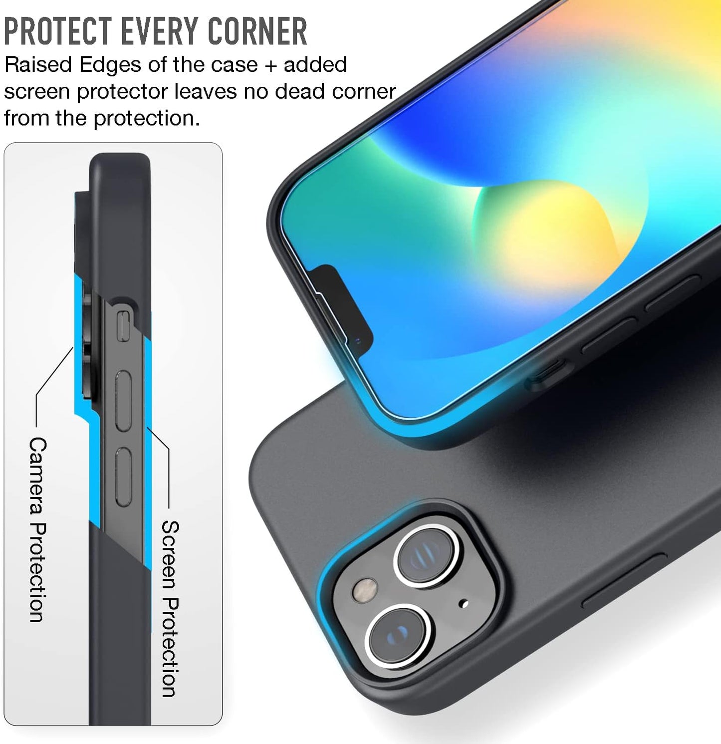 iPhone 14 Plus Trianium 4 in 1 Case Silicone (Black), with 3 Pack Screen Protector 6.7 inch