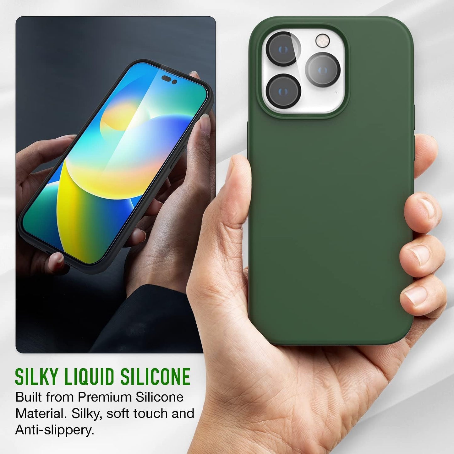 Iphone 14 Pro Max Trianium 6 in 1 Case Silicone (Clover), with 3 Pack Glass Screen Protector + 2 Pack Camera Lens 6.7 Inch